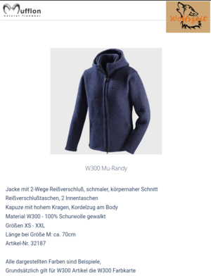 W300, Mufflon, mufflon.com randy, jacke , jacket